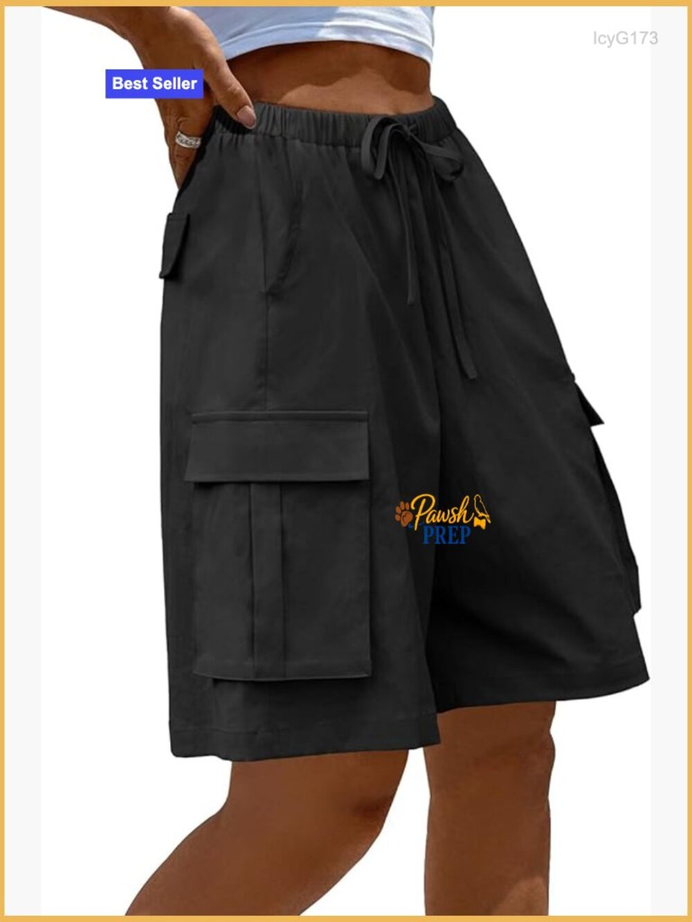 Women's Cargo Shorts Elastic Waist Drawstring Hiking Bermuda Casual Summer